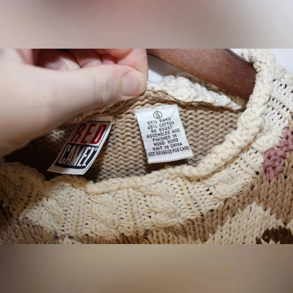 Women’s Vintage Knit Patterned Mockneck Cottagecore Neutral Toned Sweater Small - Picture 12 of 16
